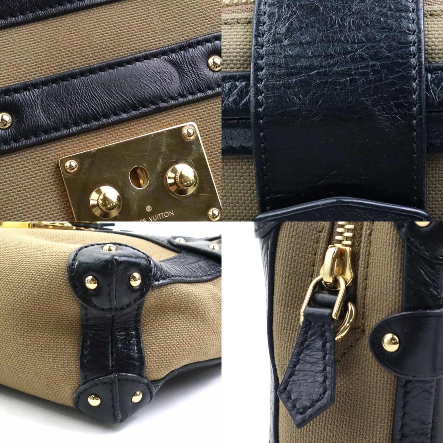Louis Vuitton Black Khaki Canvas Leather Shoulder Bag