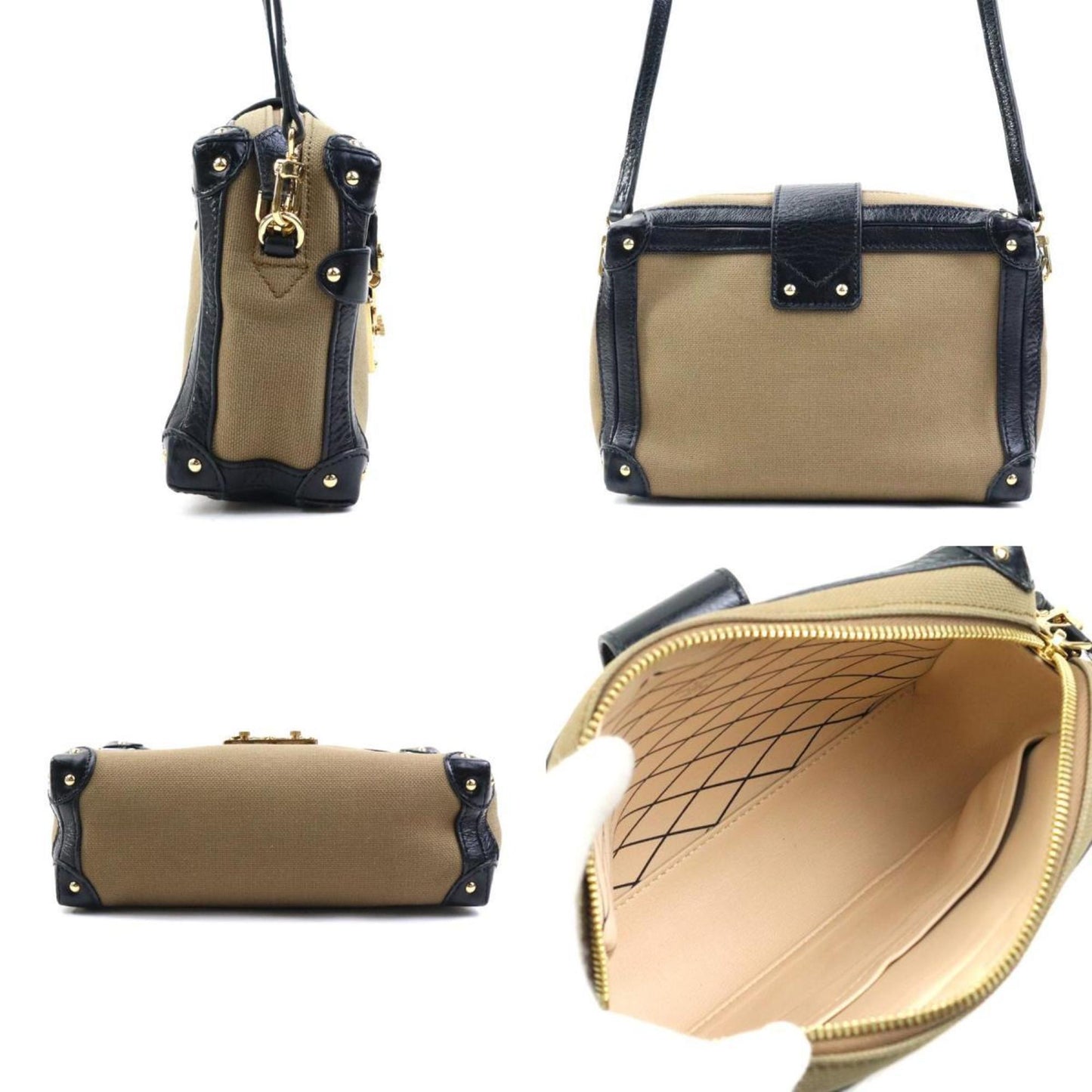 Louis Vuitton Black Khaki Canvas Leather Shoulder Bag