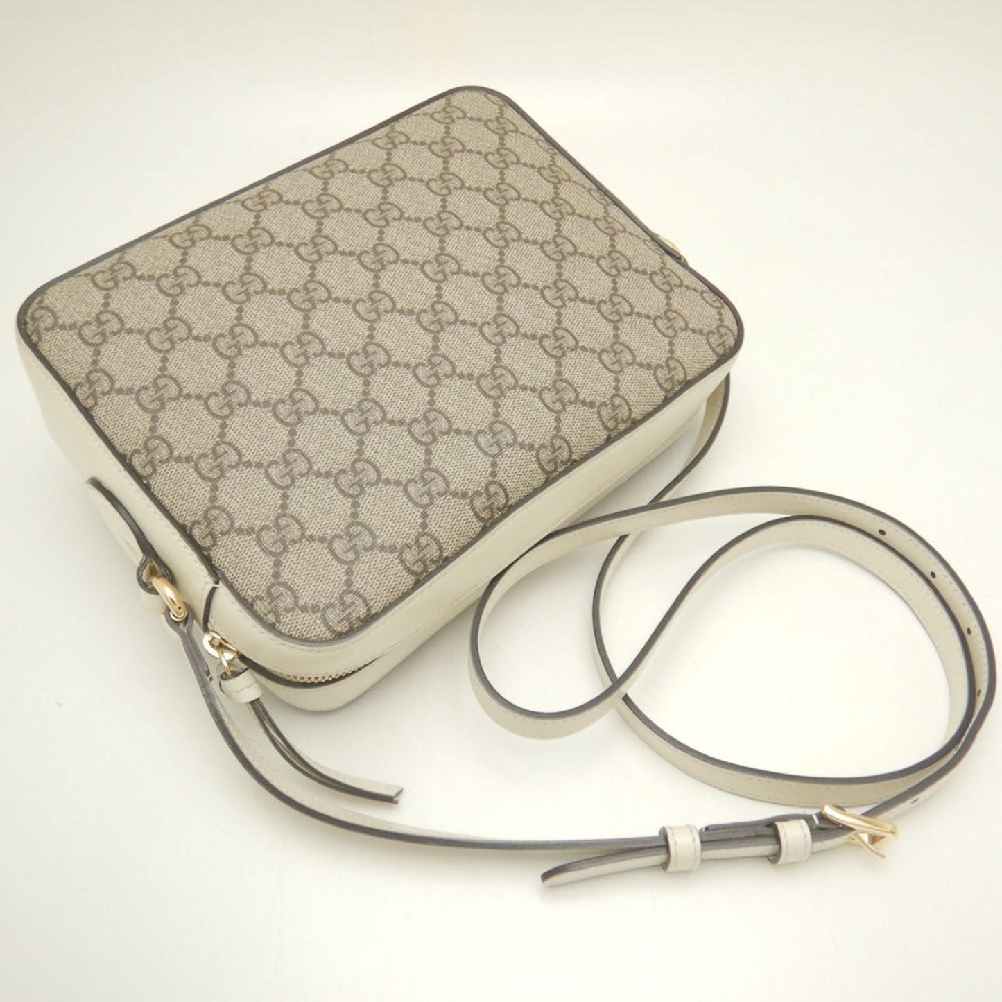 Gucci Beige Ivory Gg Supreme Canvas Leather Shoulder Bag