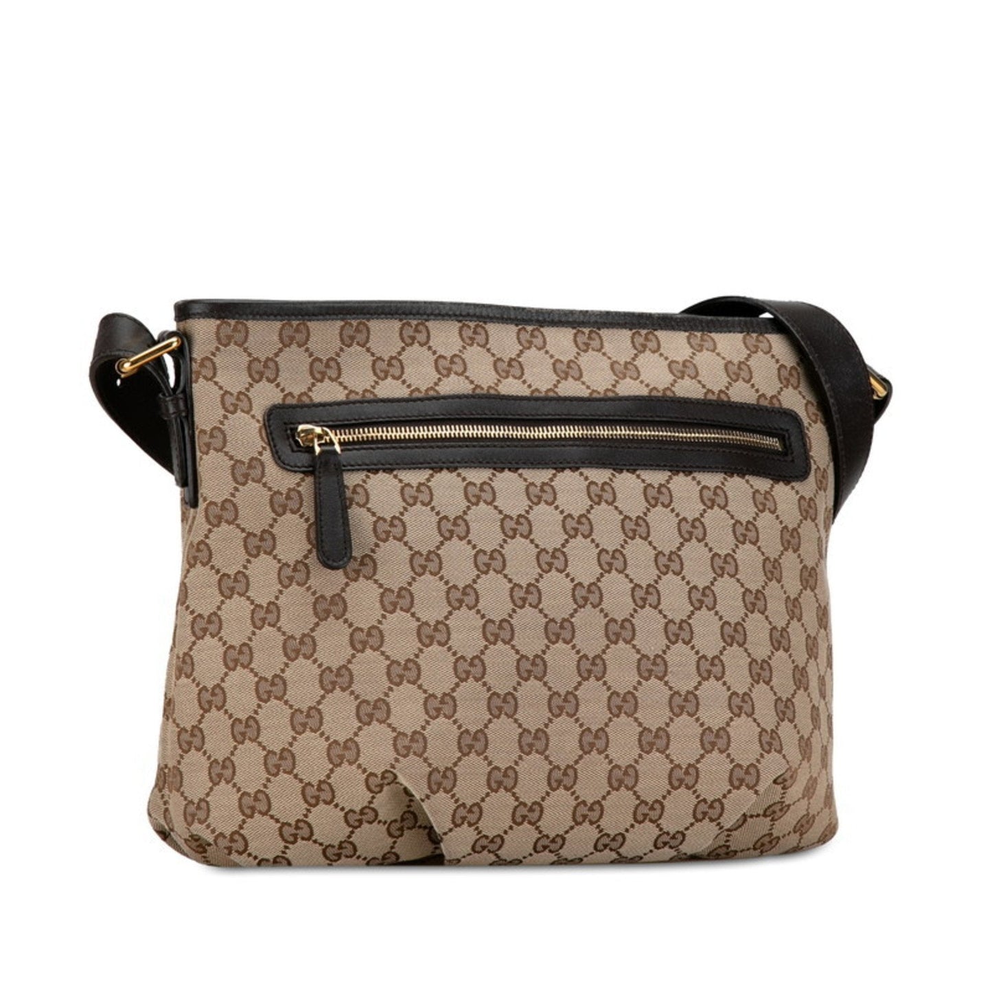 Gucci Beige Brown Canvas Leather Shoulder Bag