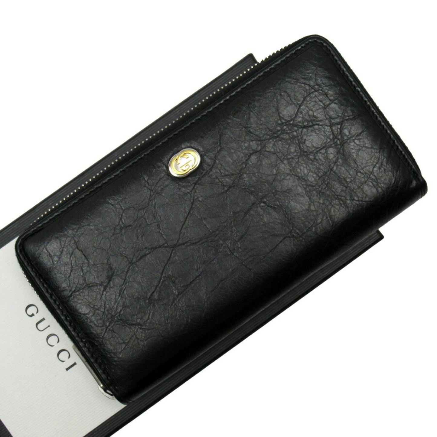 Gucci Black Gold Silver Leather Long Wallet (Bi-Fold) ()