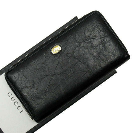 Gucci Black Gold Silver Leather Long Wallet (Bi-Fold) ()