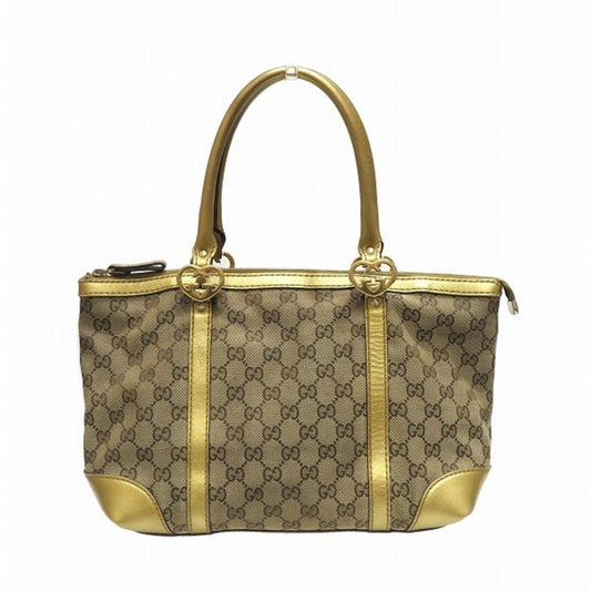 Gucci Brown Gold Canvas Leather Tote Bag ()