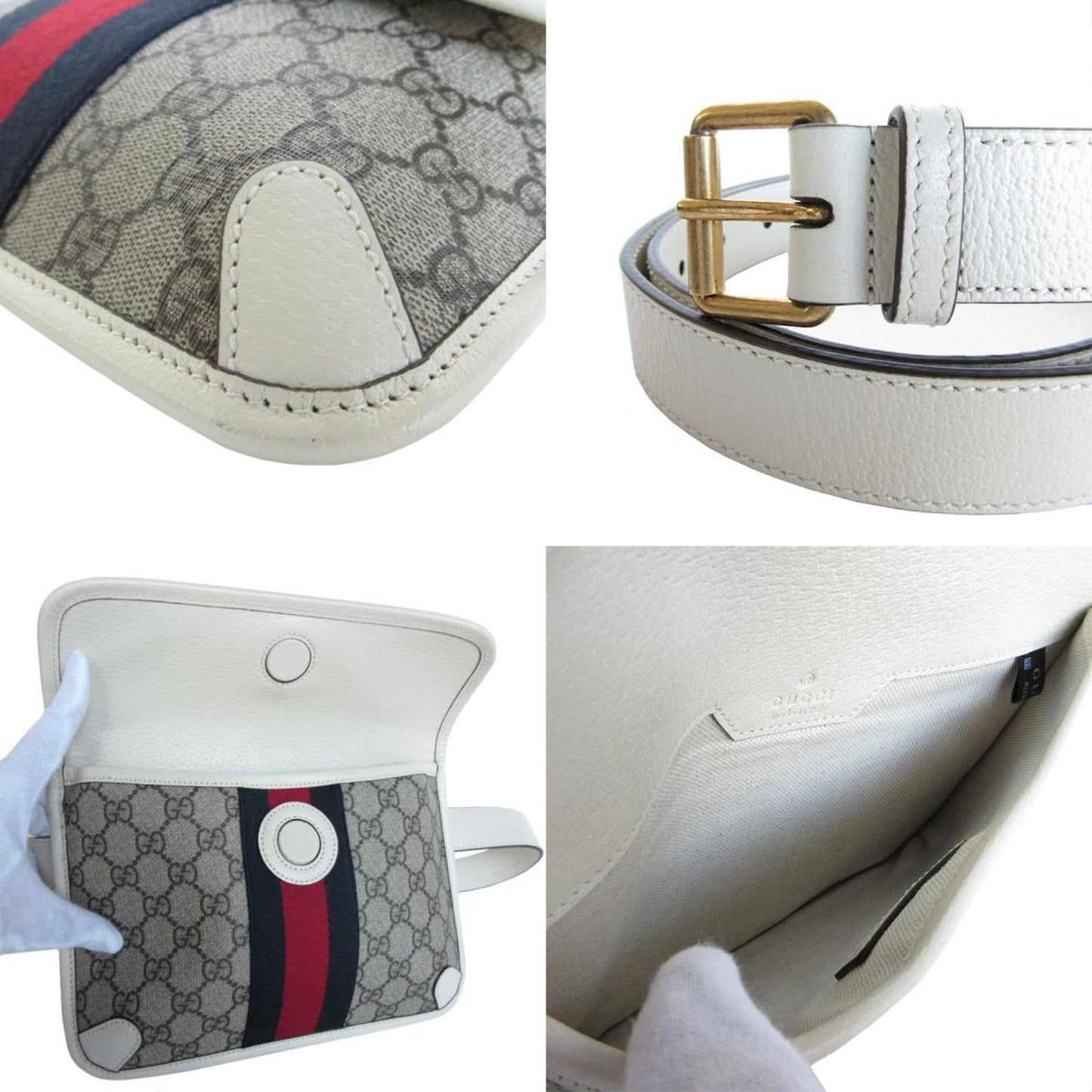Gucci Beige Brown Off-White Gg Supreme Canvas Leather Fanny Pack