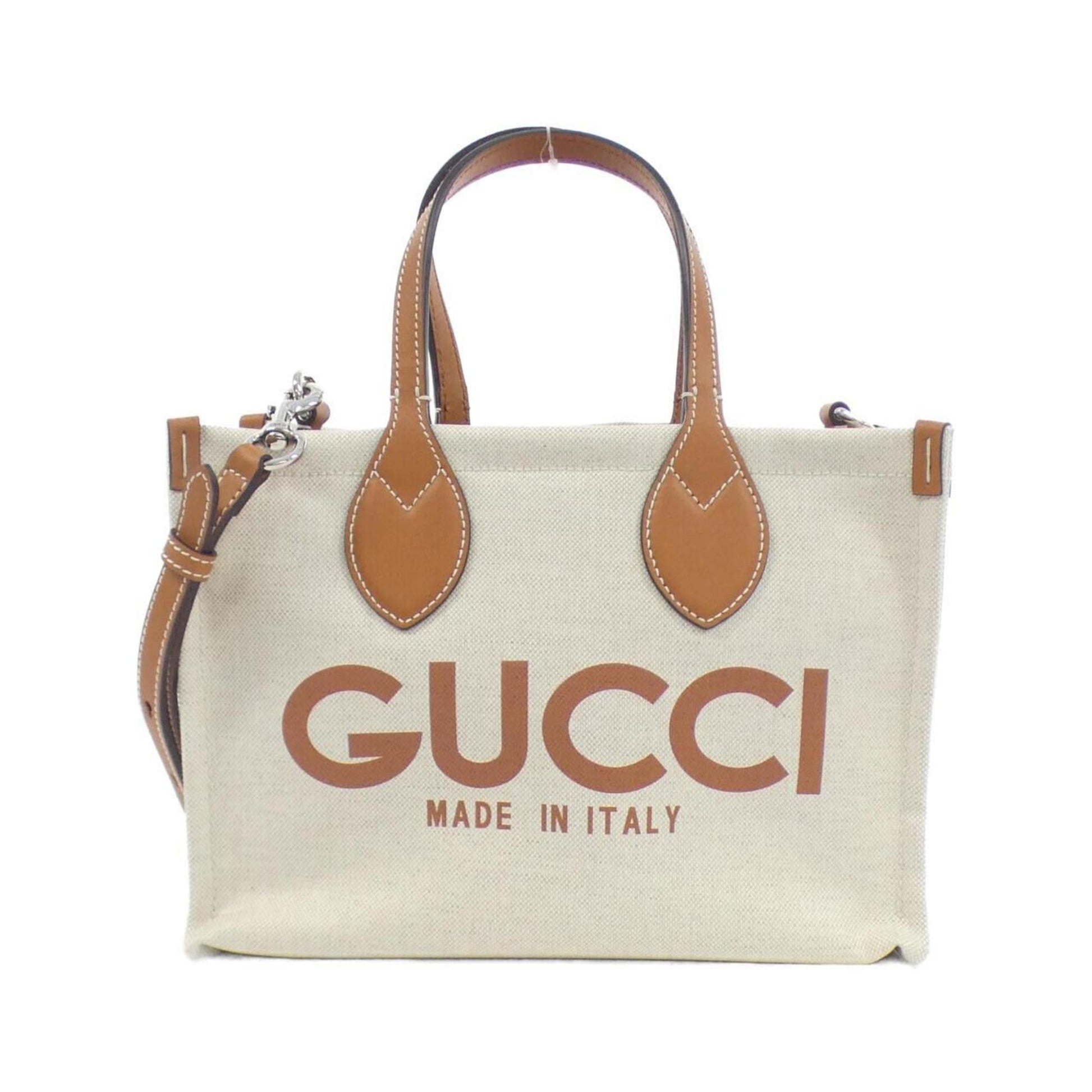 Gucci Beige Light Brown Linen Leather Handbag ()