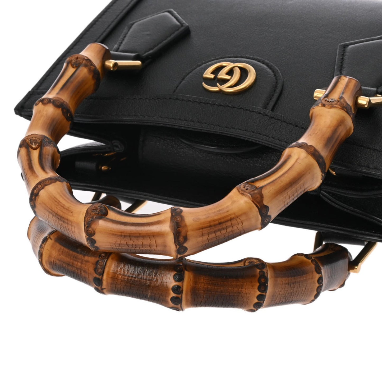 Gucci Black Yellow Leather Handbag Tote Bag
