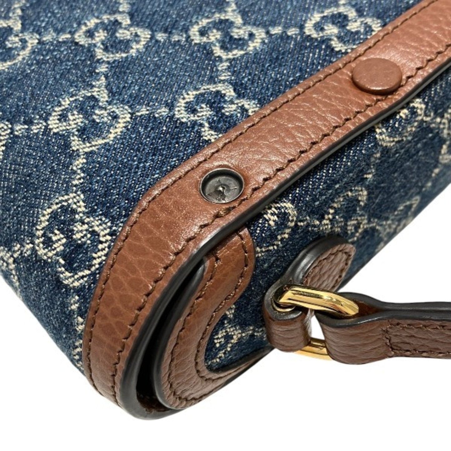 Gucci Blue Brown Denim Leather Shoulder Bag