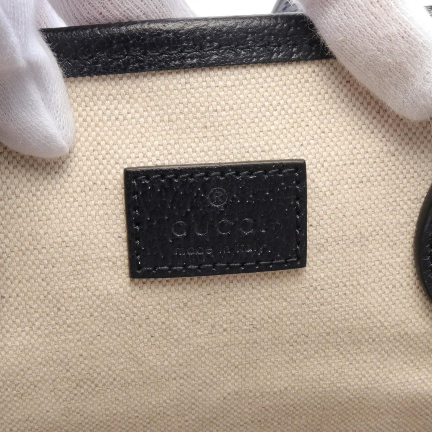 Gucci Beige Navy Pvc Coated Canvas Leather Tote Bag