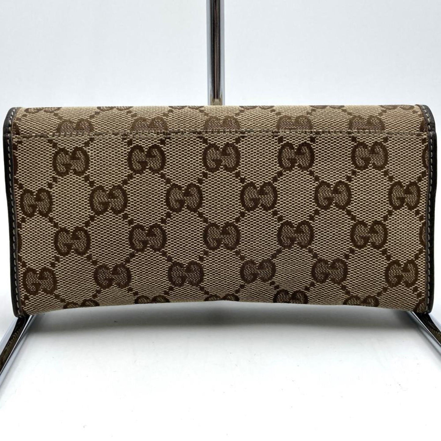 Gucci Brown Gg Canvas Leather Long Wallet (Bi-Fold)