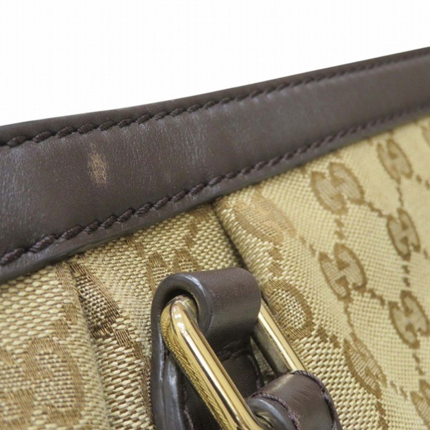 Gucci Beige Dark Brown Canvas Leather Shoulder Bag Tote Bag
