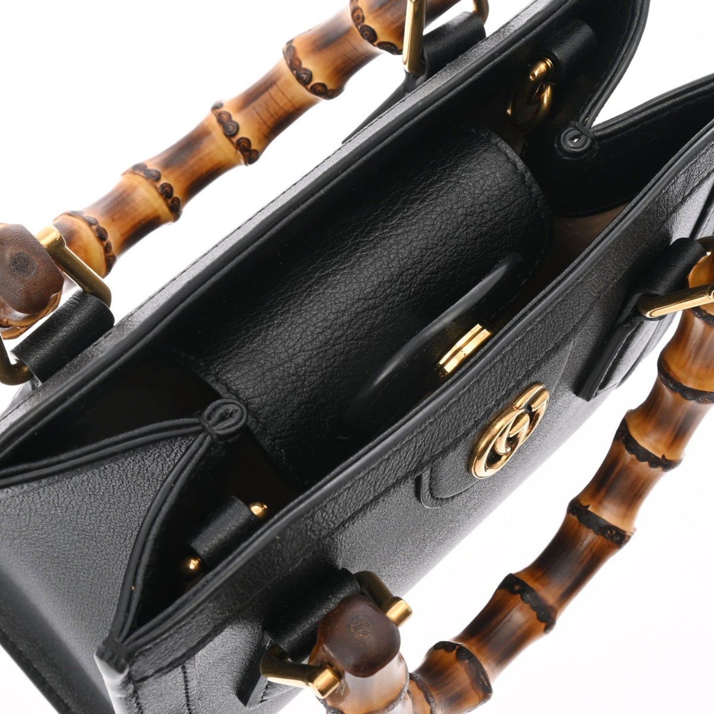 Gucci Black Yellow Leather Handbag Tote Bag