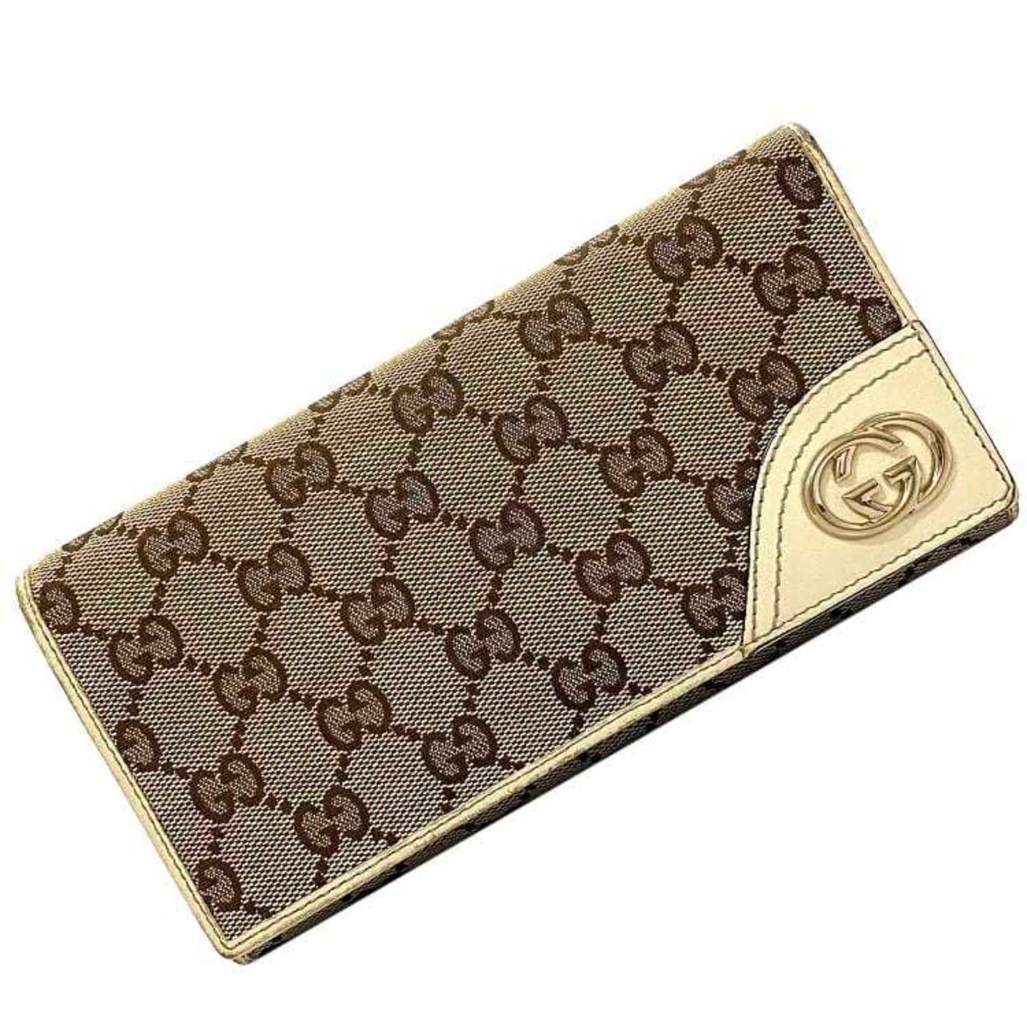 Gucci Beige Brown White Canvas Long Wallet (Bi-Fold) ()
