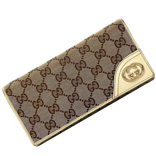 Gucci Beige Brown White Canvas Long Wallet (Bi-Fold) ()