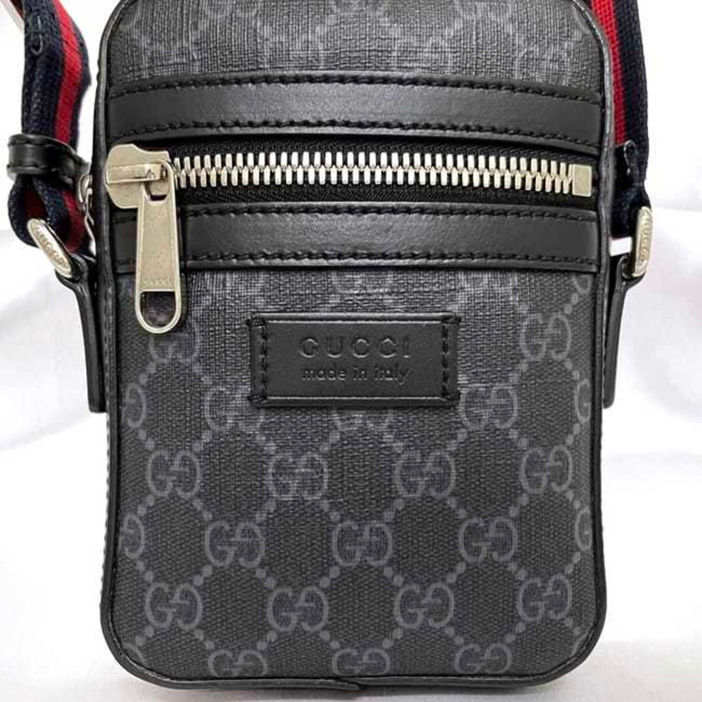 Gucci Black Gray Pvc Leather Pochette Shoulder Bag