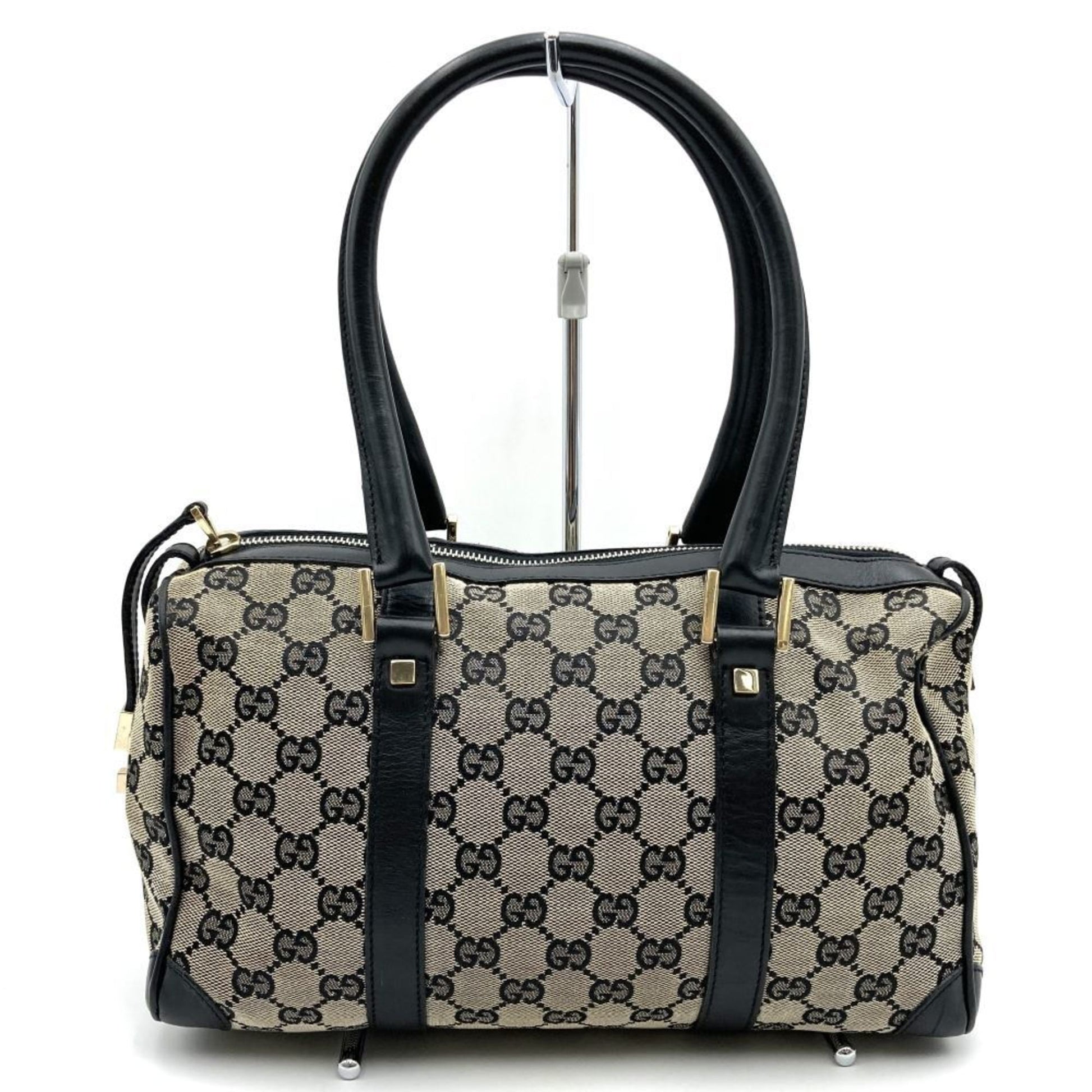 Gucci Black Gg Canvas Leather Boston Bag Handbag ()
