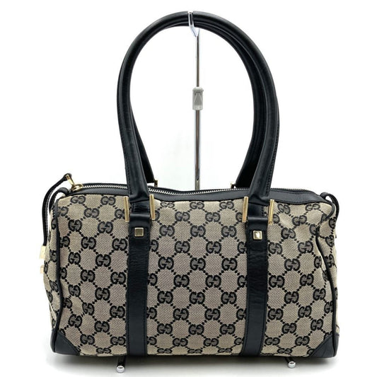 Gucci Black Gg Canvas Leather Boston Bag Handbag ()