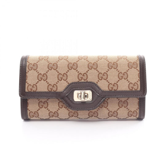 Gucci Beige Brown Canvas Leather Long Wallet (Bi-Fold) ()