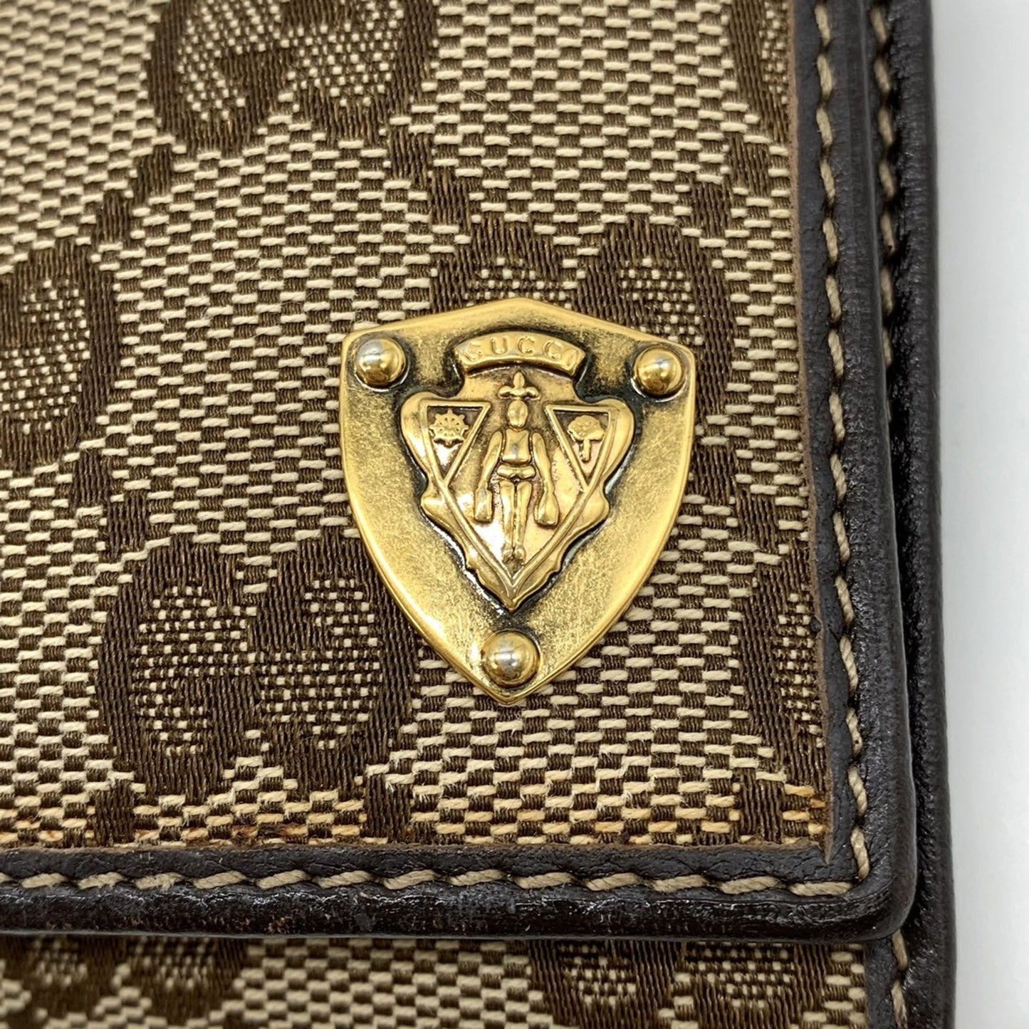 Gucci Brown Gg Canvas Leather Long Wallet (Bi-Fold)