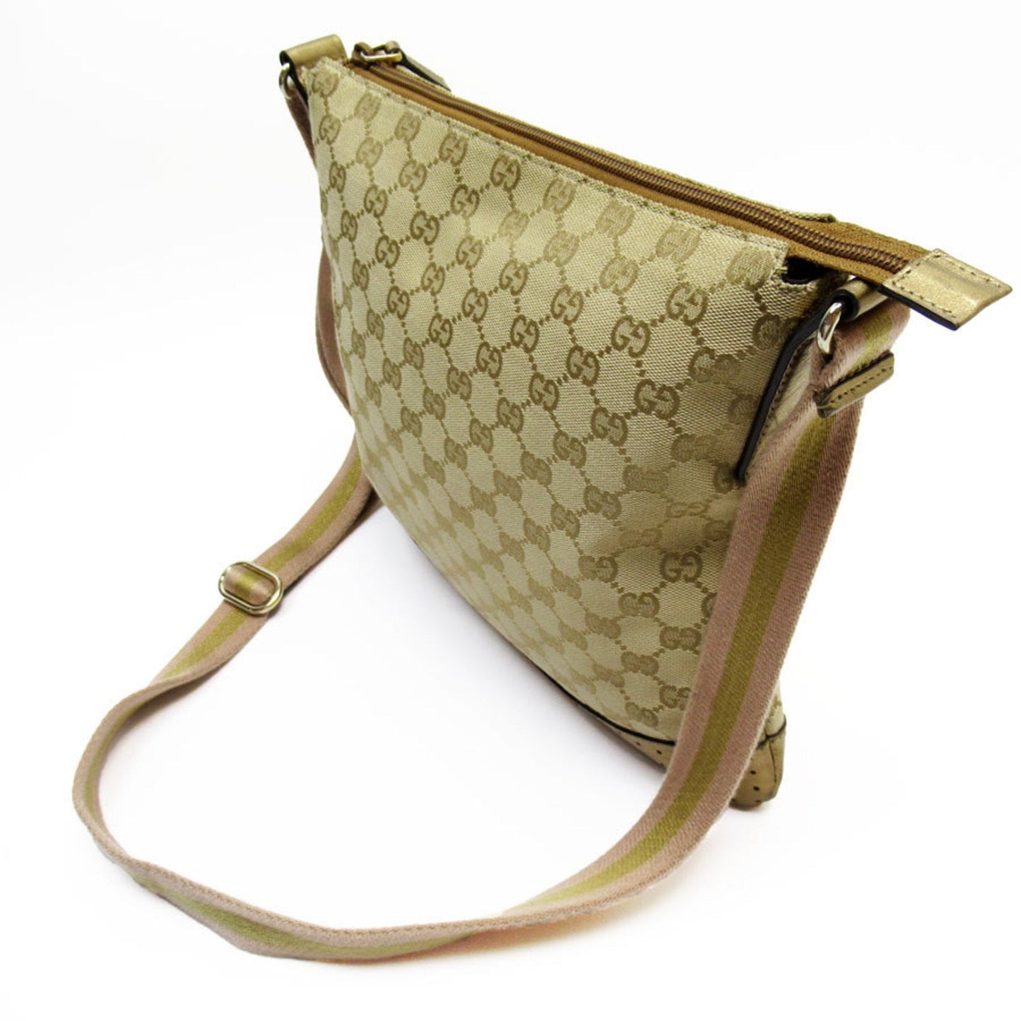 Gucci Beige Gold Pink Canvas Shoulder Bag