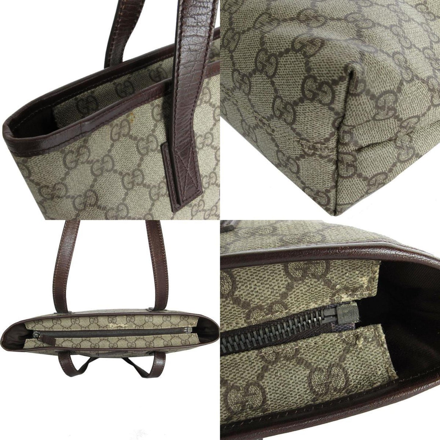 Gucci Beige Brown Pvc Leather Shoulder Bag Tote Bag