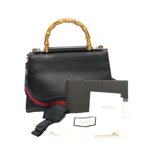 Gucci Bamboo Black Leather Handbag ()