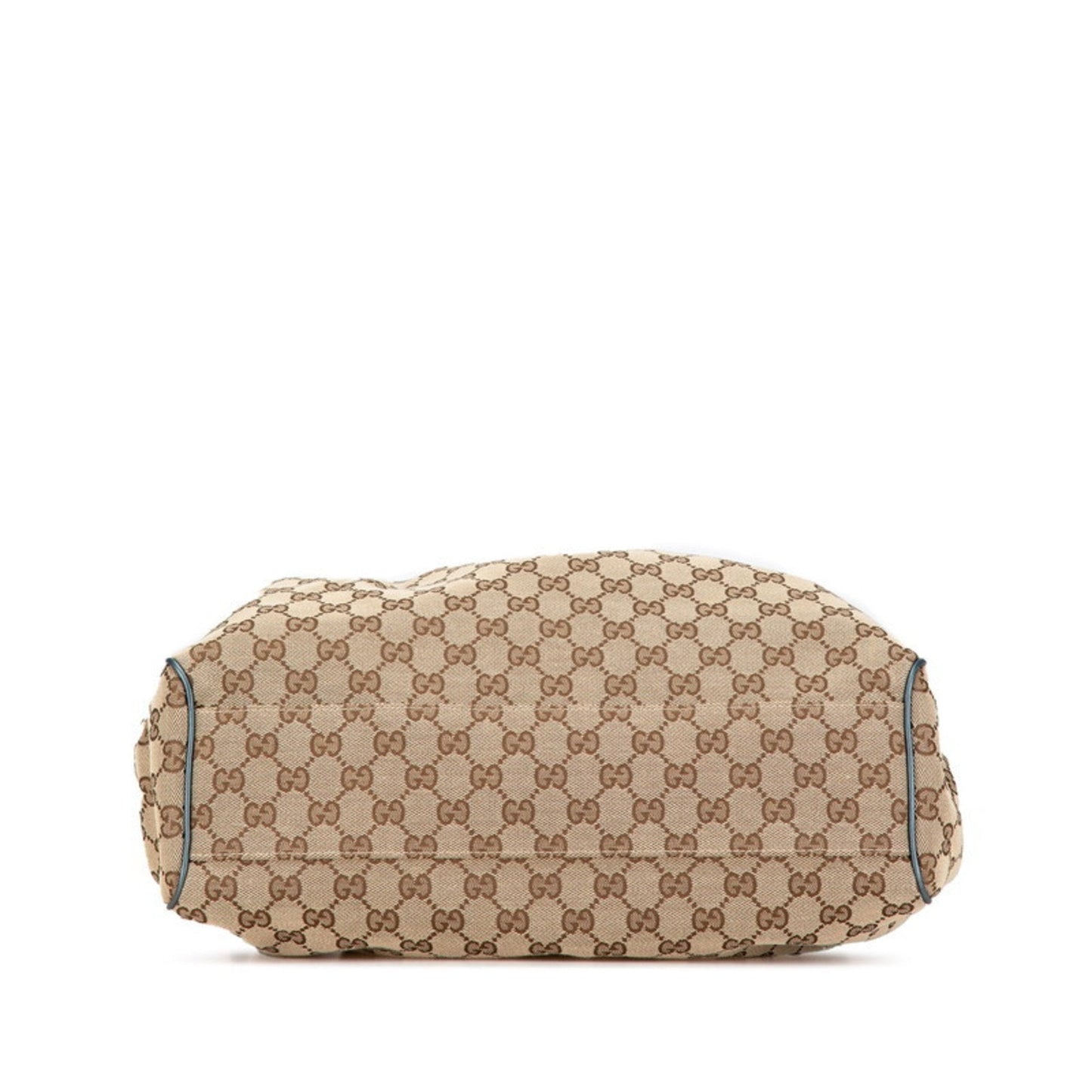 Gucci Gg Canvas Beige Blue Canvas Leather Handbag Tote Bag