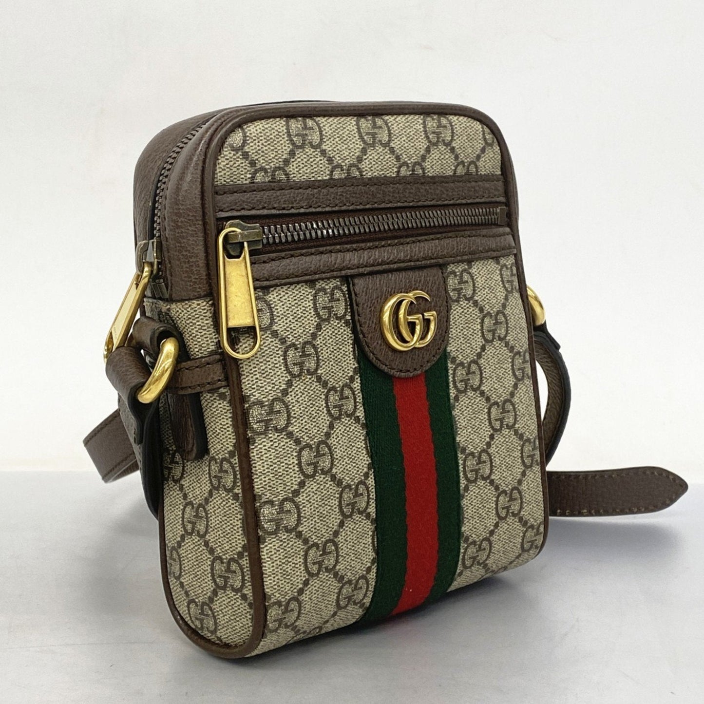 Gucci Brown Green Red Color Pvc Leather Shoulder Bag