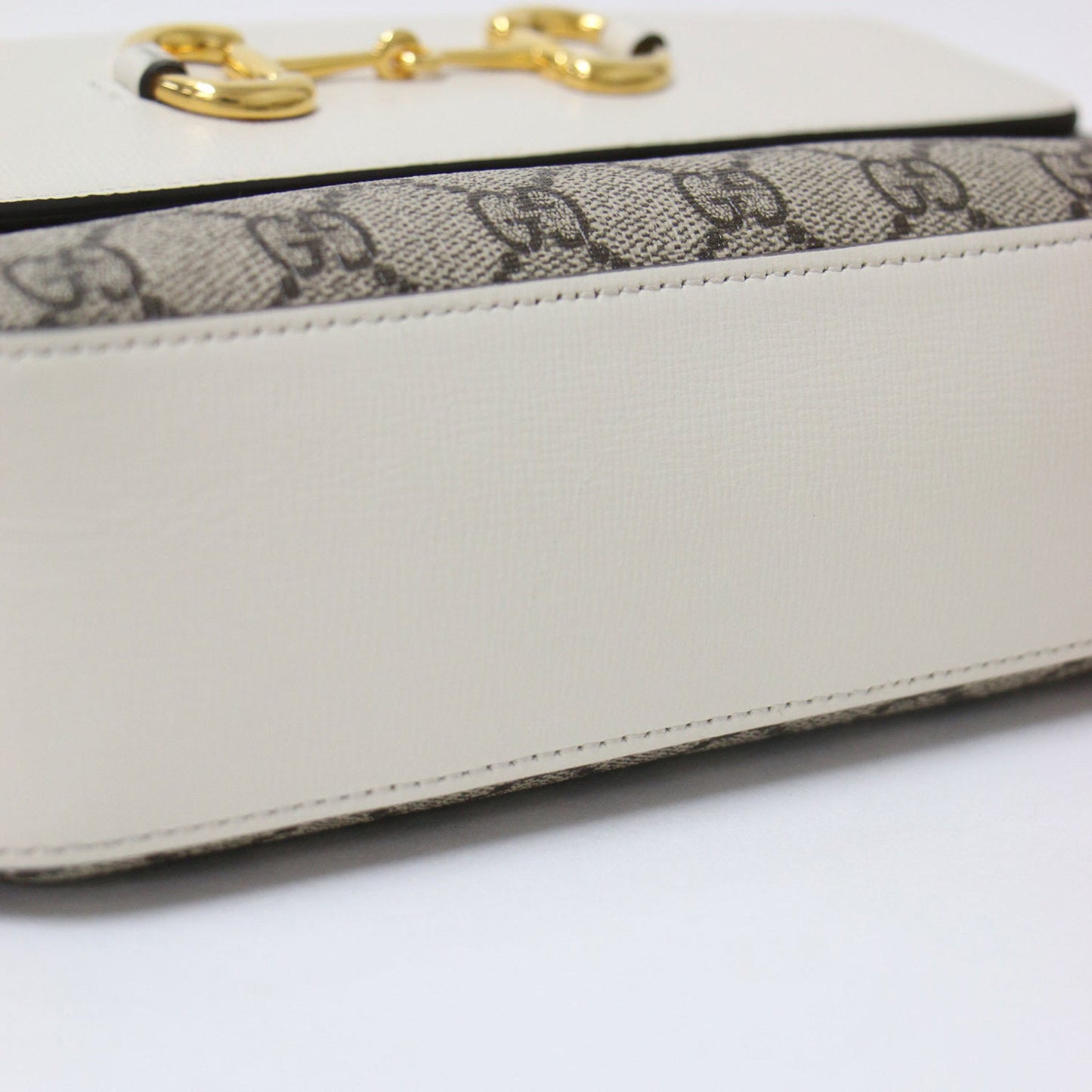 Gucci Horsebit Beige White Pvc Leather Shoulder Bag