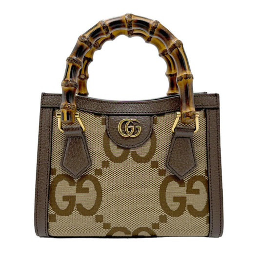Gucci Brown Gg Canvas Leather Handbag Shoulder Bag Tote Bag ()