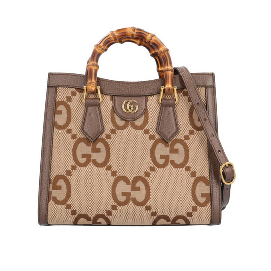 Gucci Brown Bamboo Gg Canvas Leather Shoulder Bag ()
