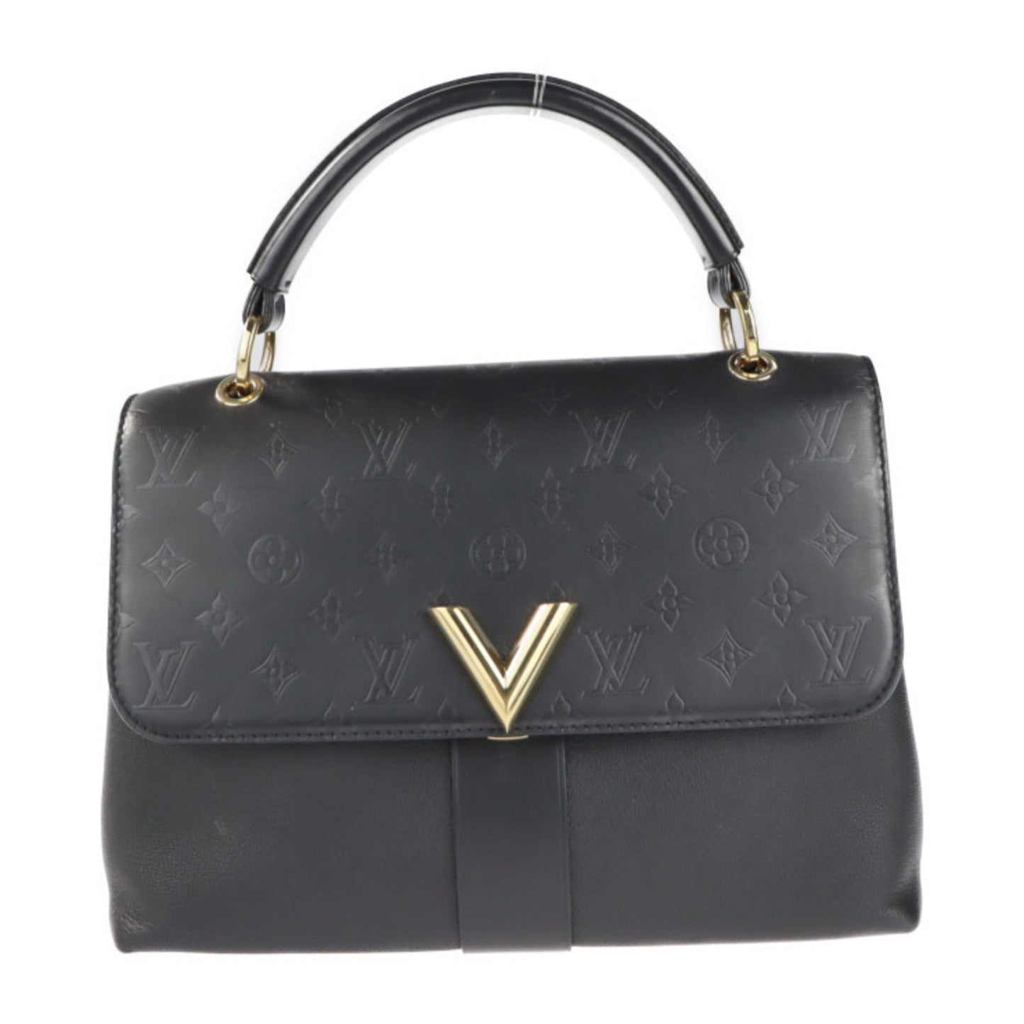 Louis Vuitton Noir Leather Handbag Shopping Bag Shoulder Bag Tote Bag ()