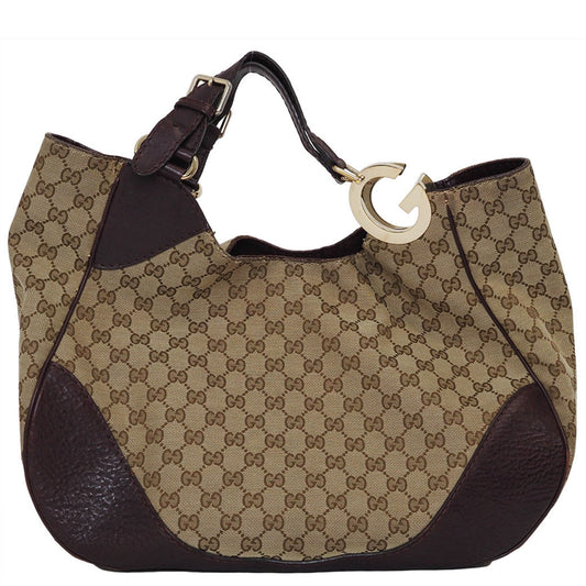 Gucci Gg Canvas Beige Bordeaux Canvas Leather Handbag ()