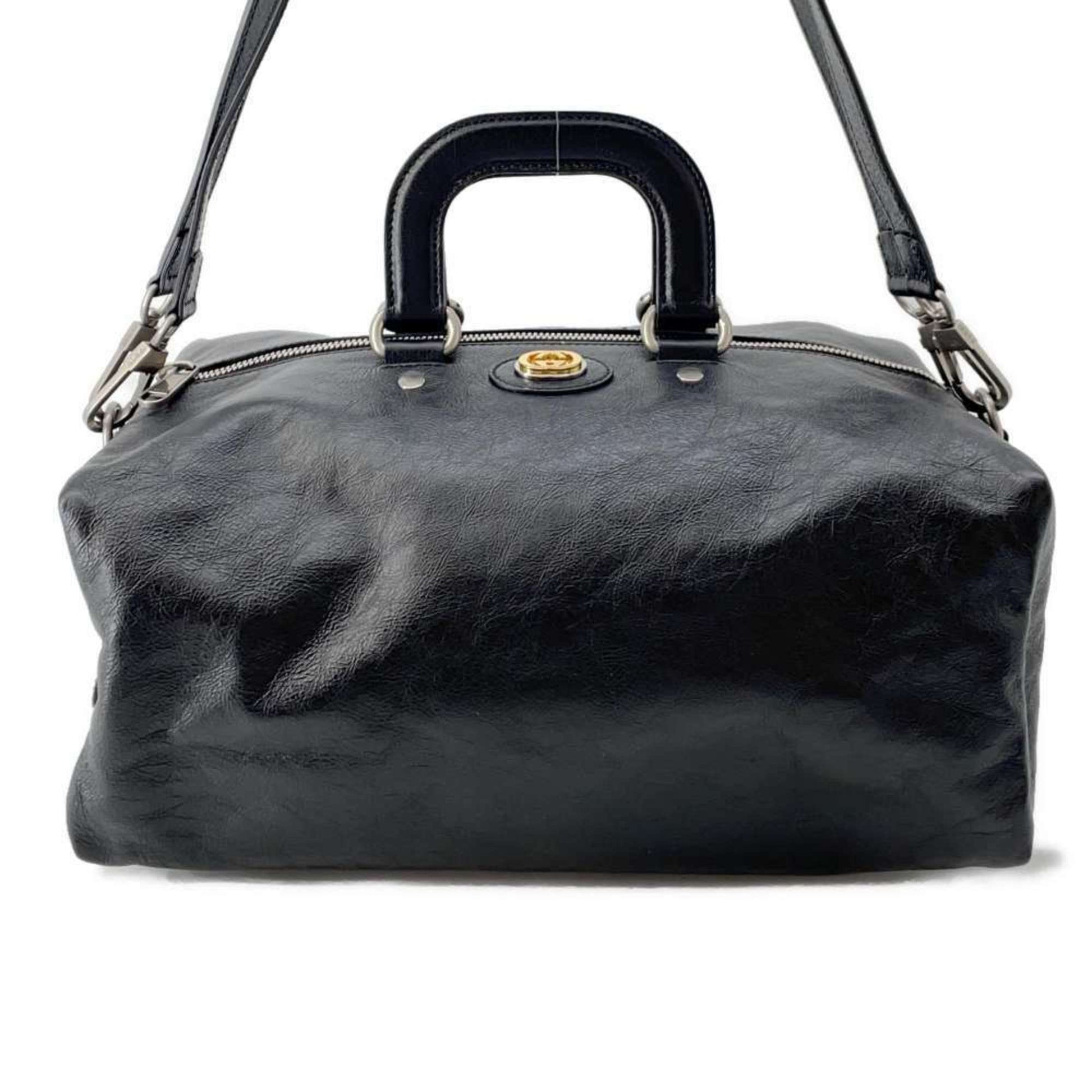 Gucci Black Leather Boston Bag Handbag Shoulder Bag ()