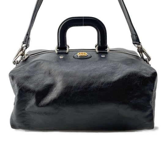 Gucci Black Leather Boston Bag Handbag Shoulder Bag ()