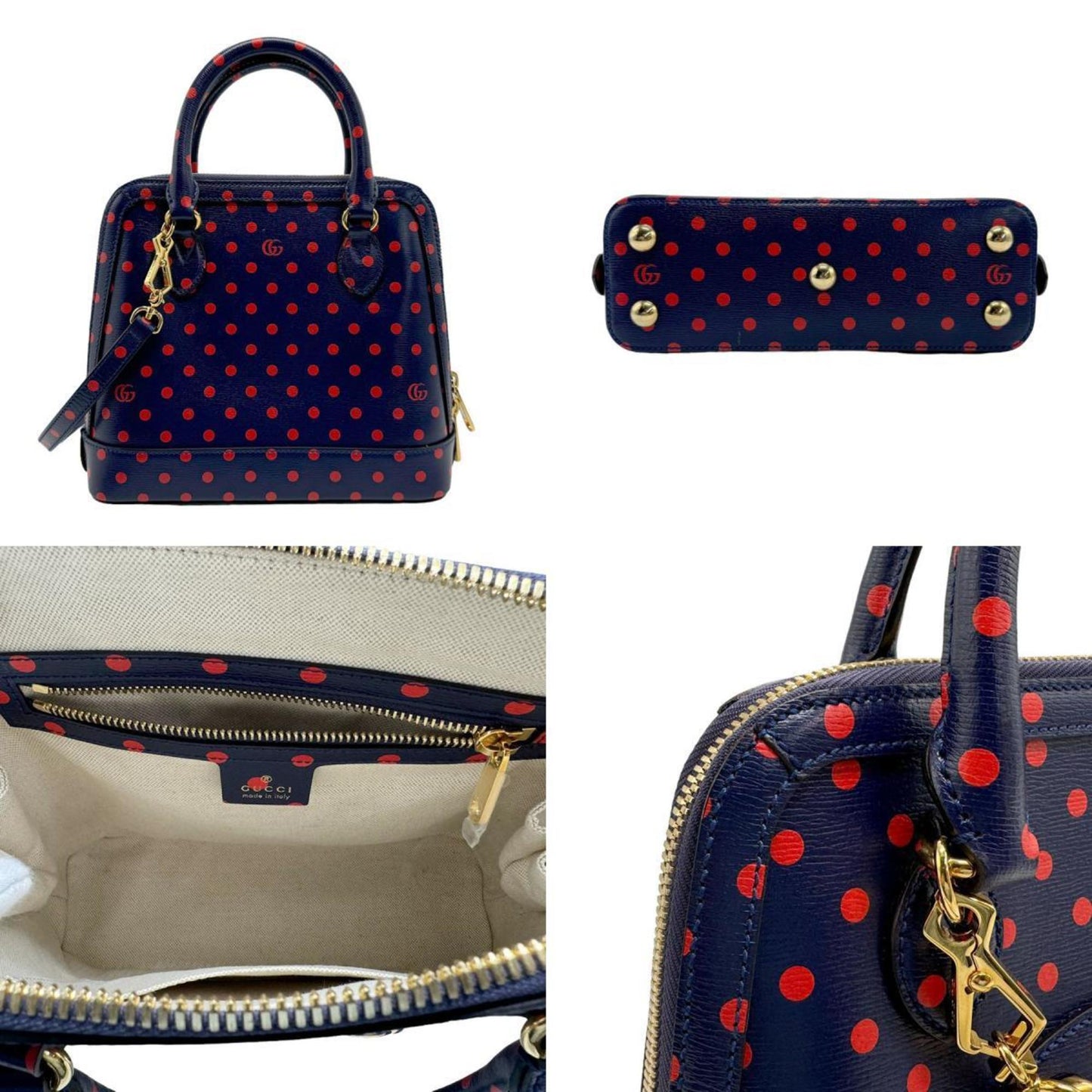 Gucci Navy Red Color Leather Handbag Shoulder Bag