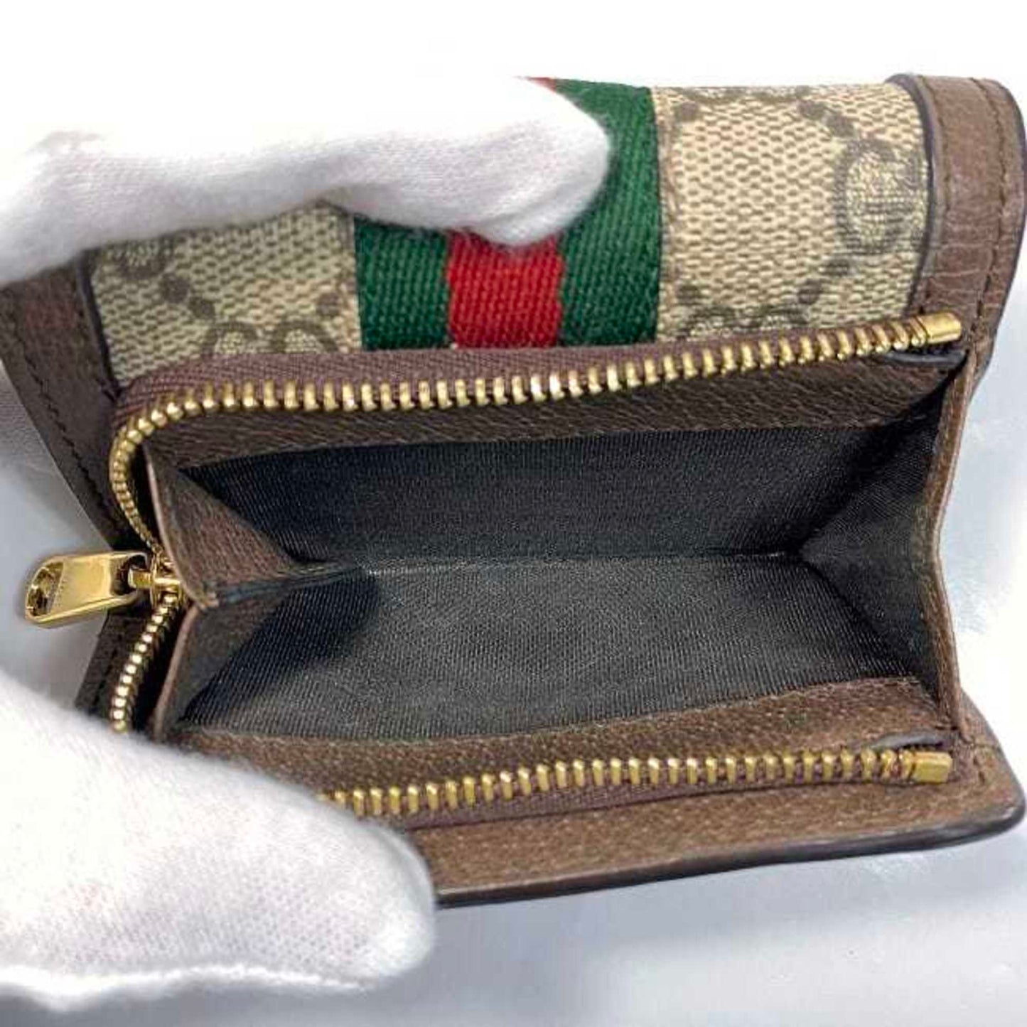 Gucci Beige Brown Pvc Canvas Leather Wallet (Tri-Fold)