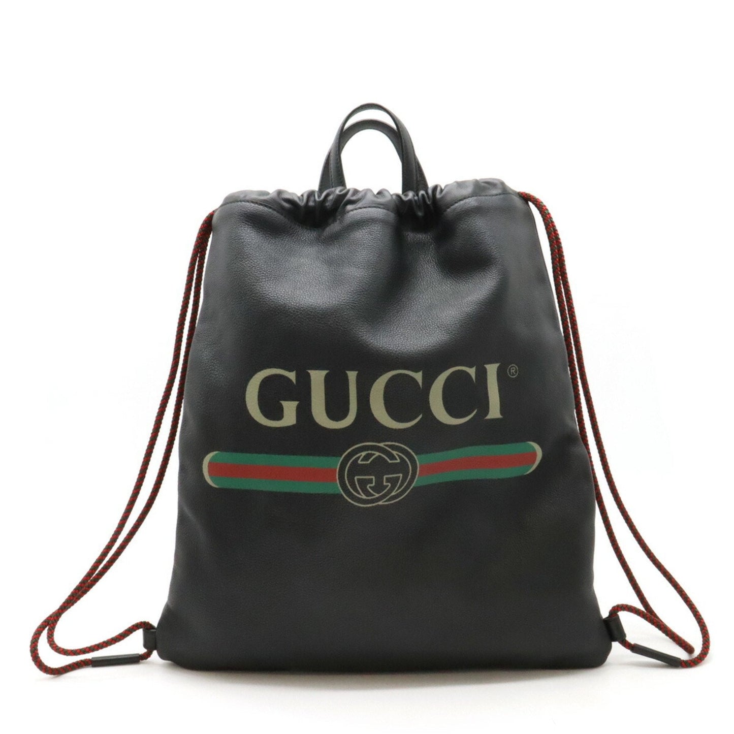 Gucci Black Green Red Color Leather Backpack Pouch Tote Bag ()
