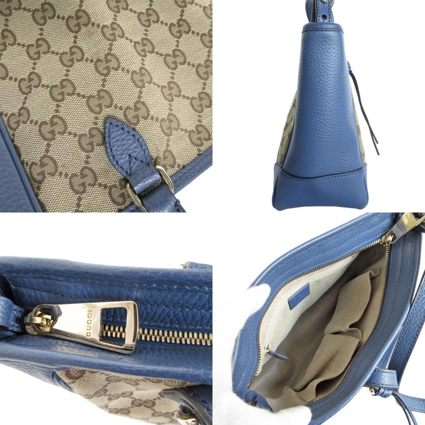 Gucci Beige Brown Blue Canvas Leather Handbag Shoulder Bag