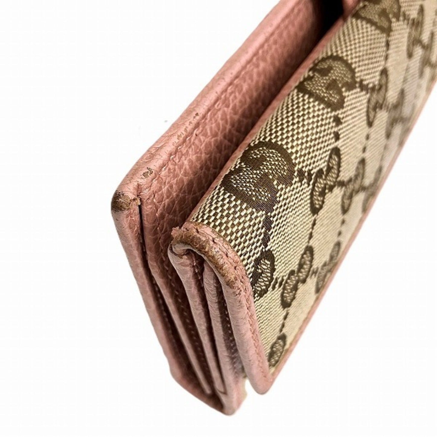 Gucci Brown Pink Gg Canvas Leather Coin Purse/Coin Case