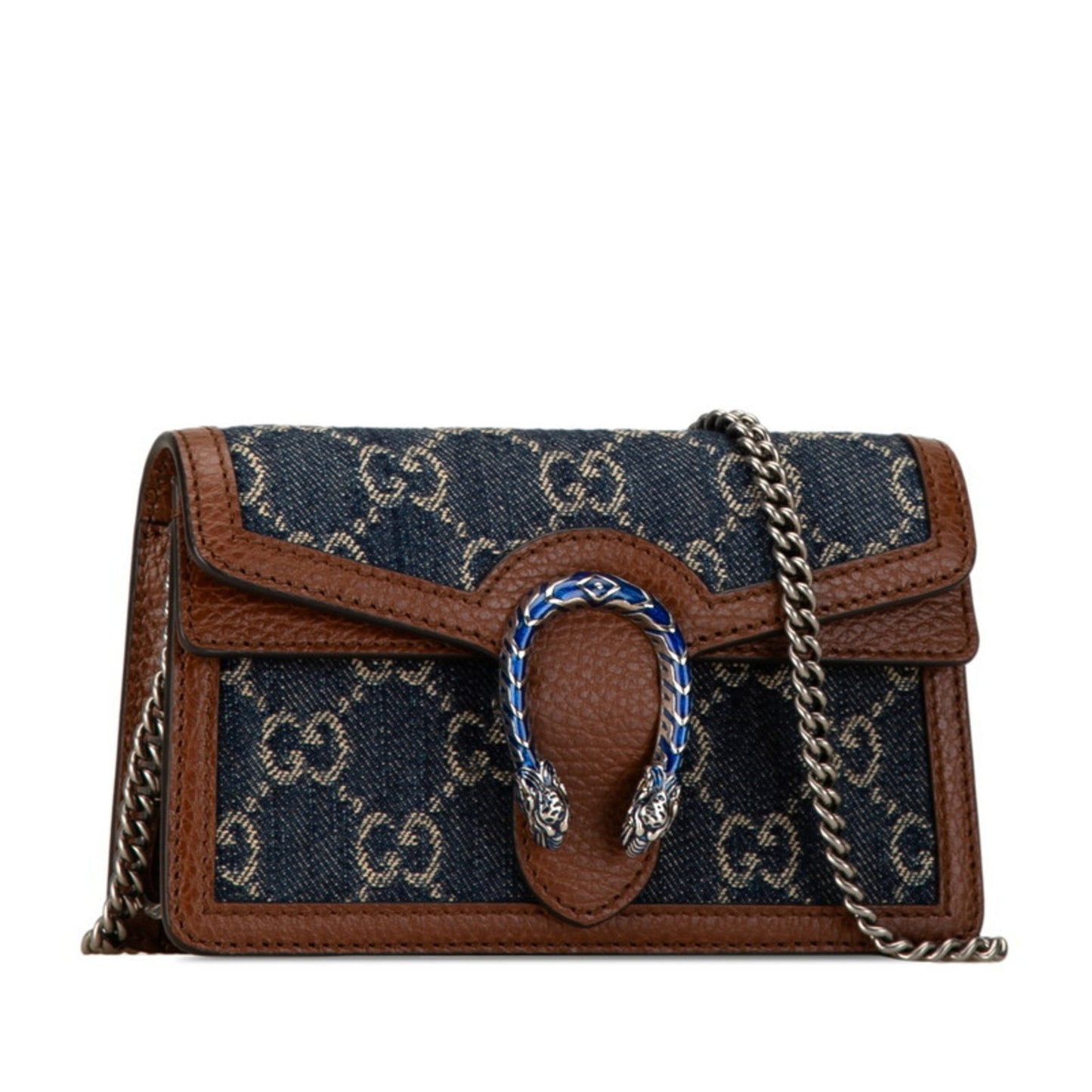 Gucci Brown Navy Denim Leather Shoulder Bag