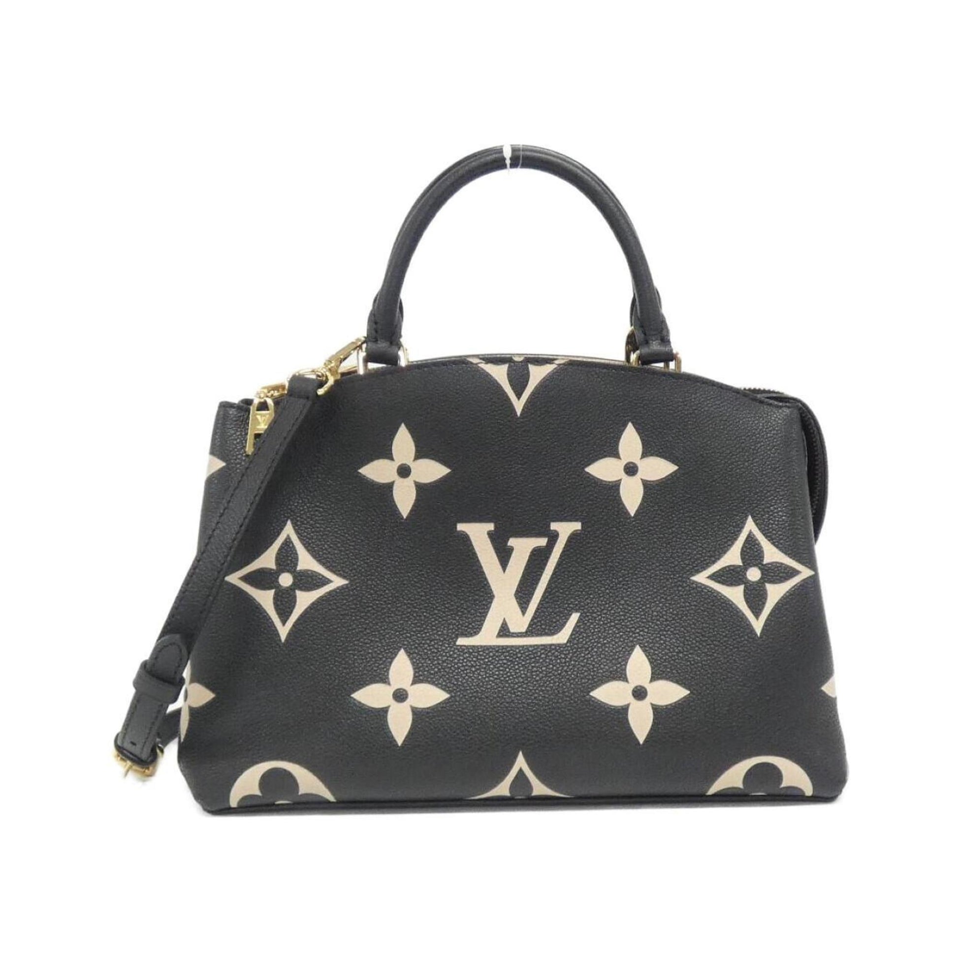 Louis Vuitton Beige Black Leather Handbag Shoulder Bag ()