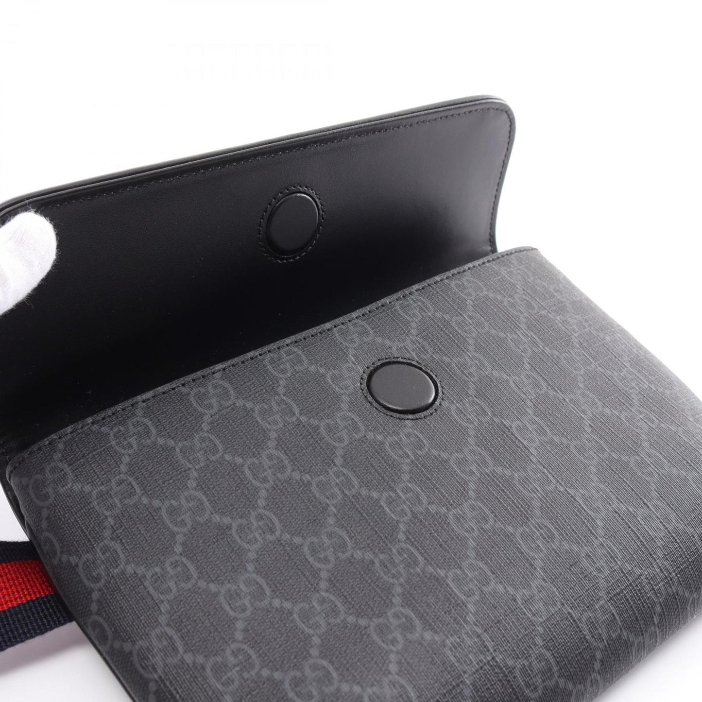 Gucci Black Gray Pvc Coated Canvas Leather Sling Bag