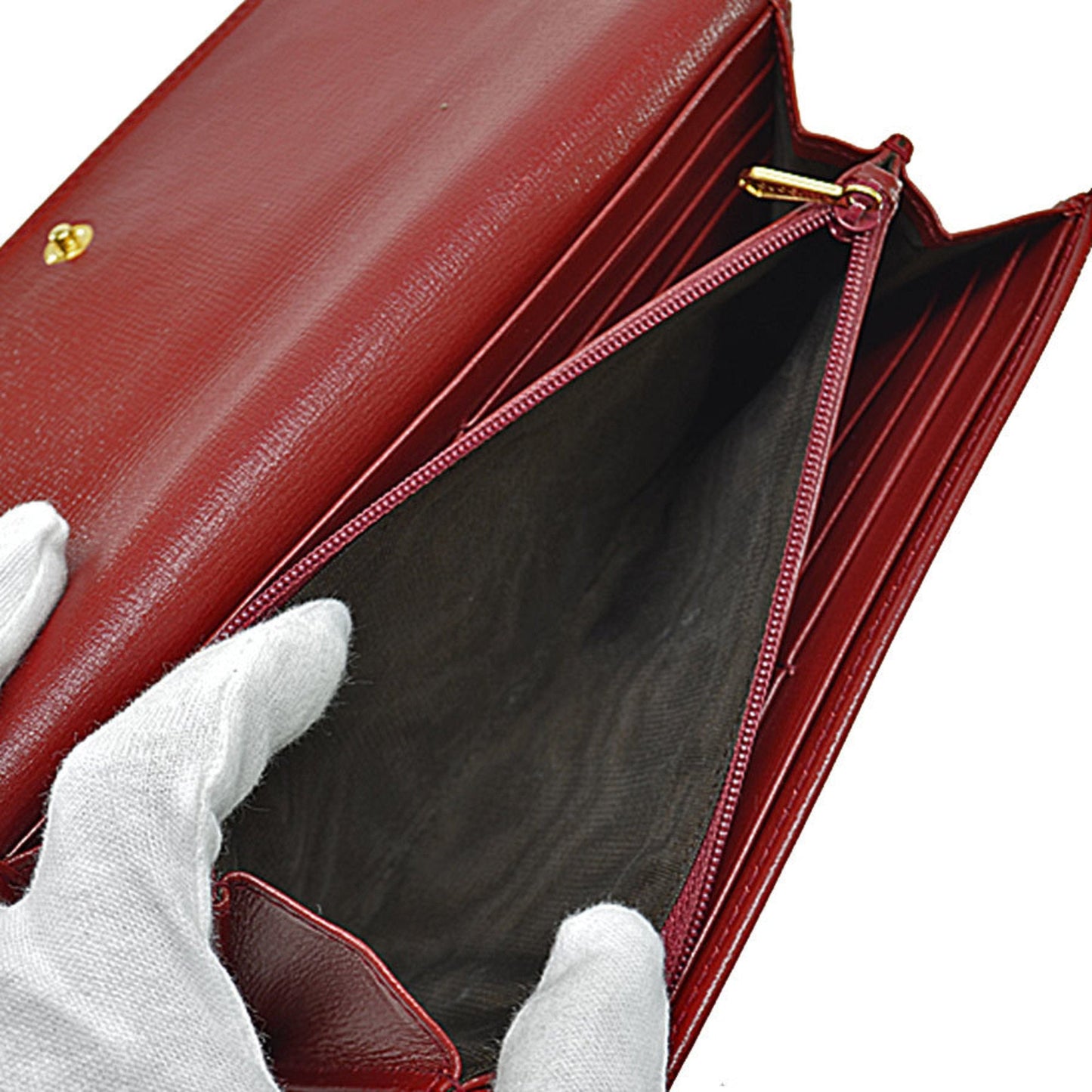 Gucci Gold Red Color Leather Long Wallet (Bi-Fold)