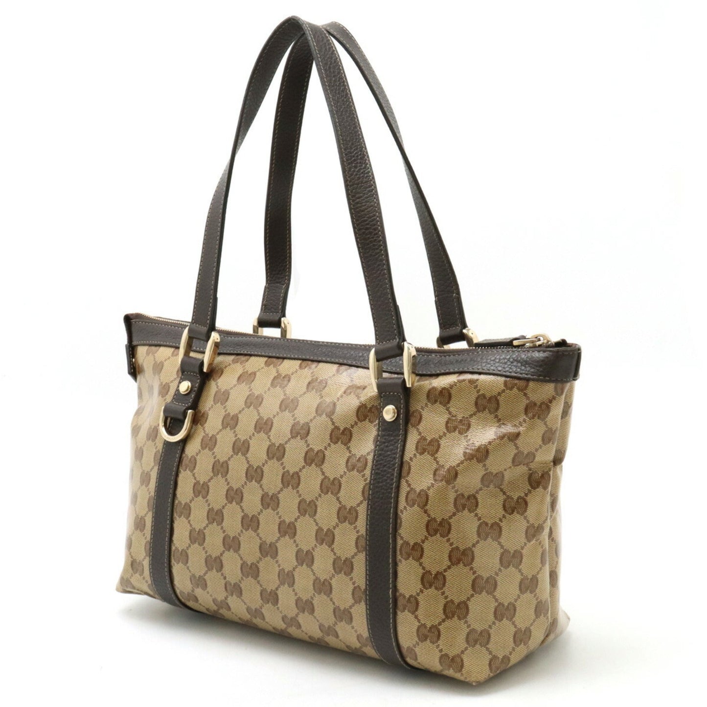 Gucci Dark Brown Coated Canvas Leather Tote Bag
