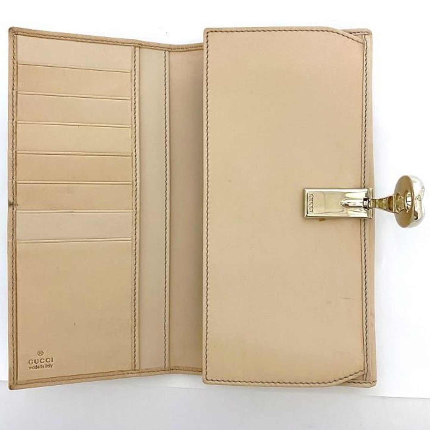 Gucci Beige Blue White Canvas Leather Long Wallet (Bi-Fold)