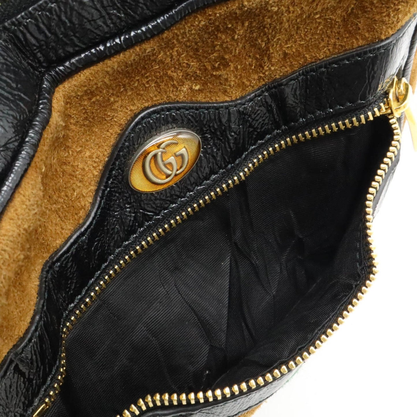 Gucci Sherry Line Black Brown Suede Patent Leather Pochette Shoulder Bag