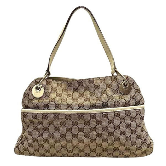Gucci Beige Ivory Canvas Leather Handbag Tote Bag ()