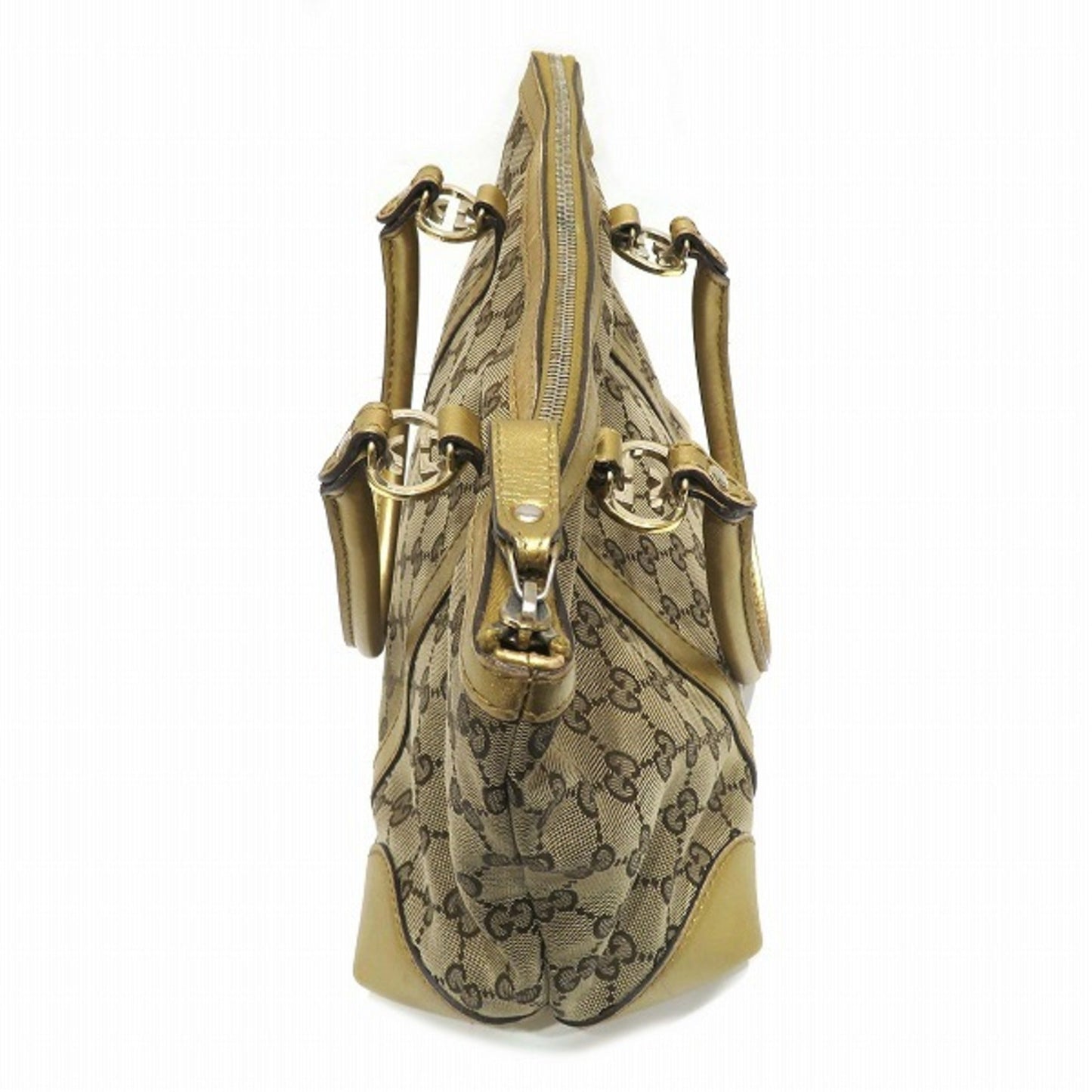 Gucci Brown Gold Canvas Leather Tote Bag