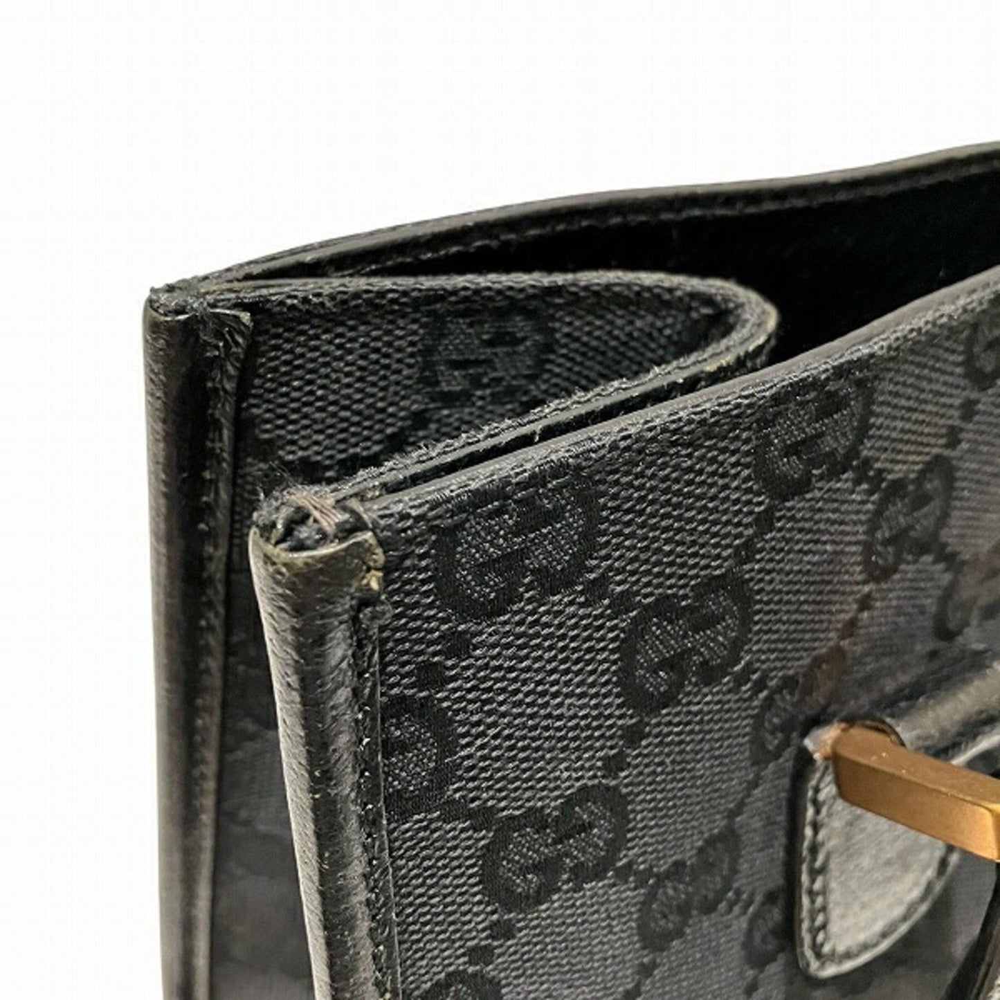 Gucci Black Canvas Leather Handbag Tote Bag