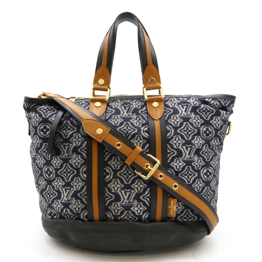 Louis Vuitton Black White Nylon Leather Shoulder Bag Tote Bag ()